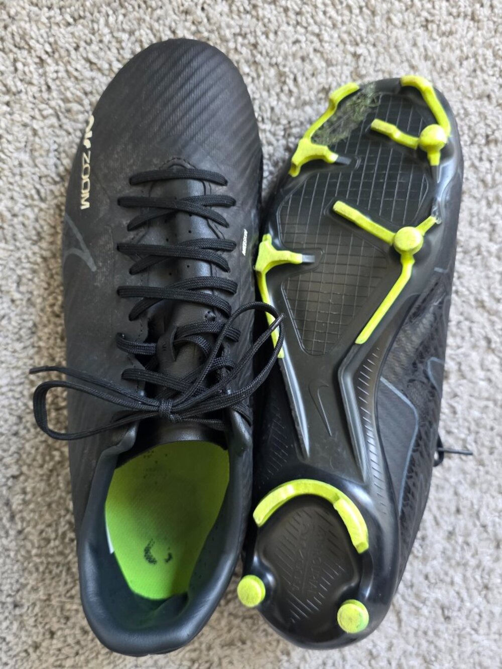 Nike Zoom Mercurial Black Soccer Cleats Neon Green Size 8.5
